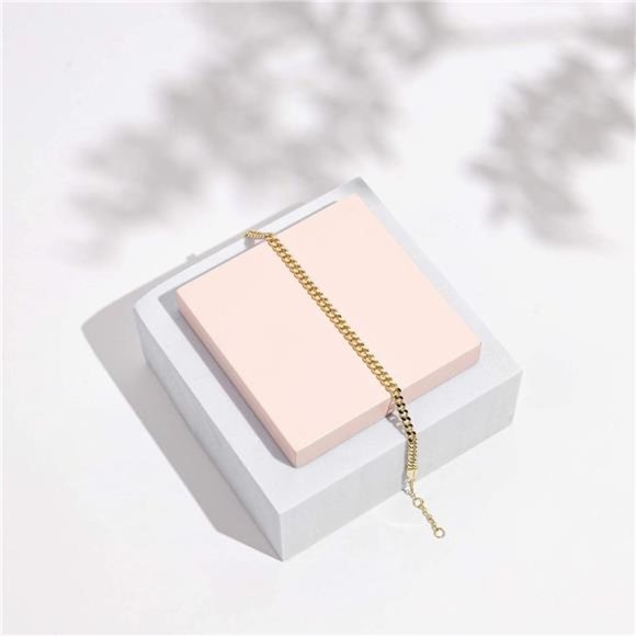 14K Gold Plated Curb Chain Adjustable Bracelet for Women Cute Gift For Wife - Picture 4 of 5